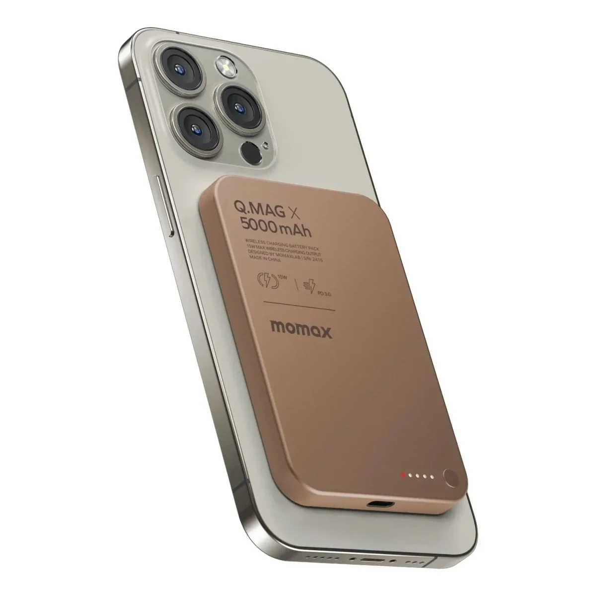 باور بانك لاسلكي MOMAX Q.Mag X بسعة 5000mAh الجيل الثاني 15W فائق النحافة MagSafe - Sandstone