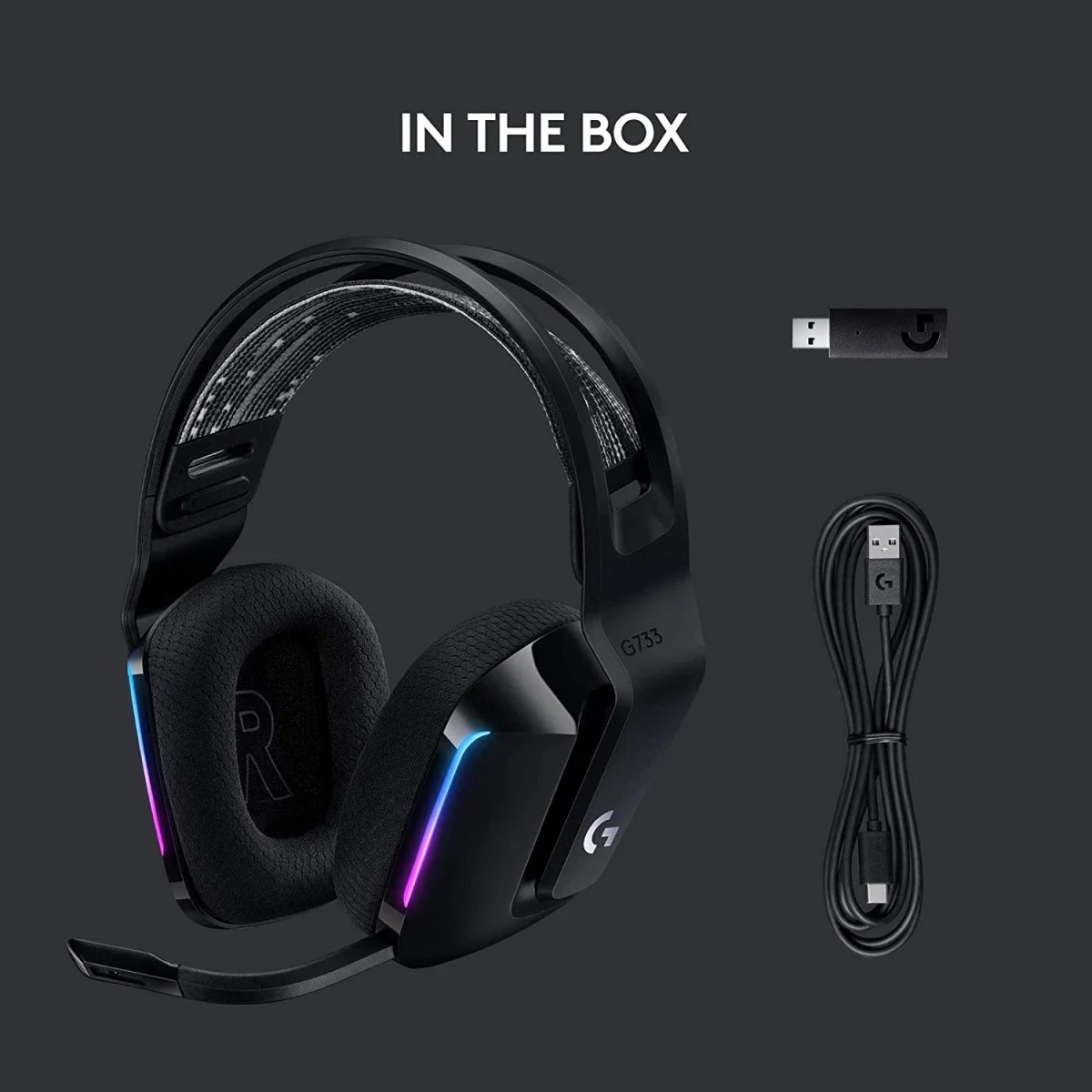 سماعة ألعاب Logitech G733 لاسلكية بتقنية LIGHTSPEED وإضاءة LIGHTSYNC RGB وميكروفون Blue VO!CE، أسود - Thumbnail 7