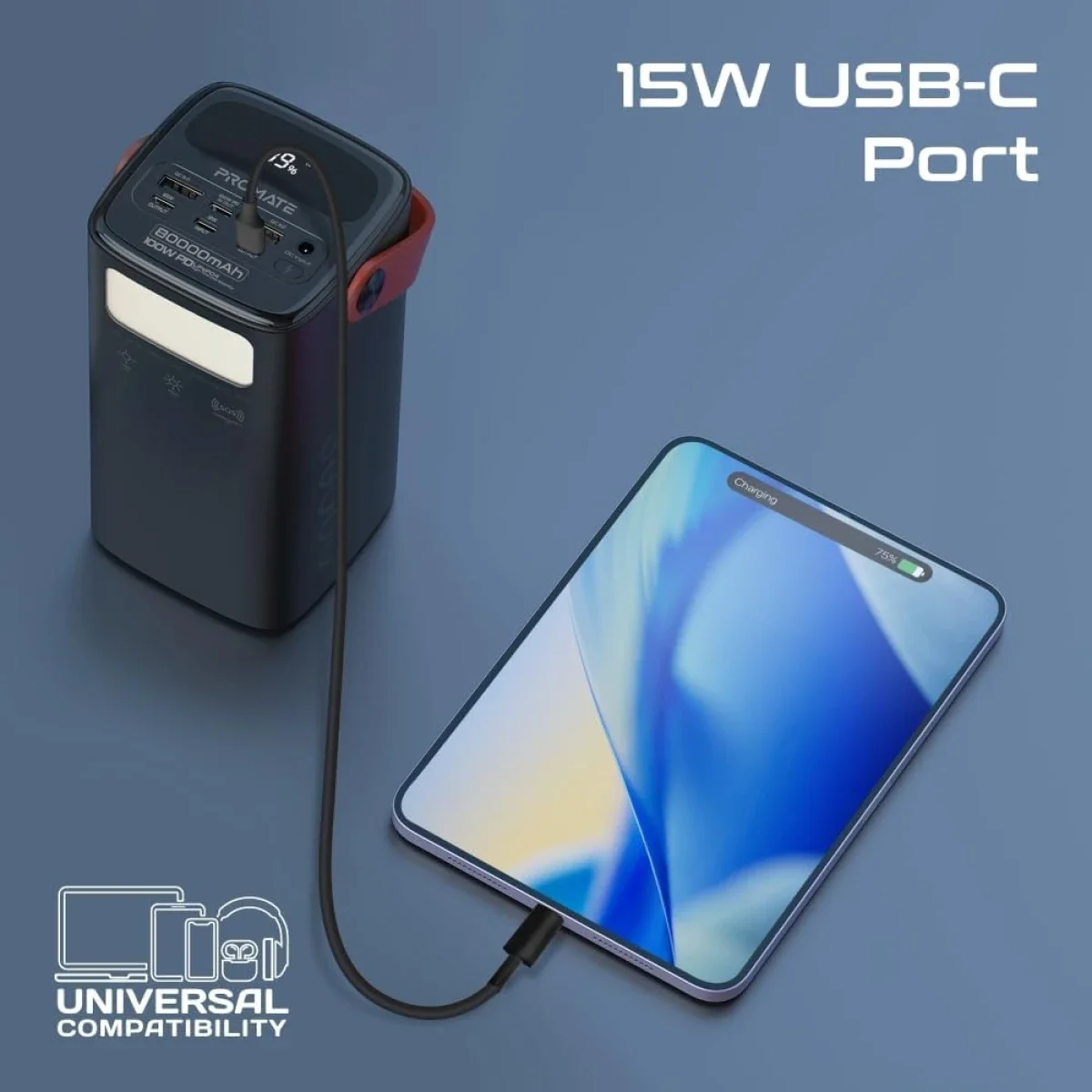 Promate PowerMine-80 Pro 80000mAh Power Bank with 100W USB-C PD Fast Charging - Thumbnail 6