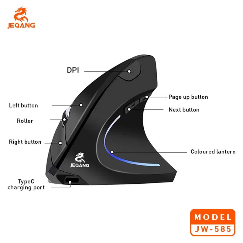 ماوس Jeqang JW-585 عمودي لاسلكي ثنائي الوضع، USB بتردد 2.4GHz وبلوتوث - Thumbnail 4