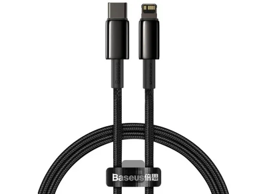 كابل Baseus Tungsten Gold من USB-C إلى Lightning شحن سريع PD 20W بطول 1 متر أسود