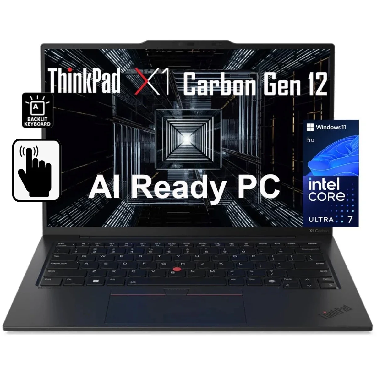Lenovo ThinkPad X1 Carbon Gen 12 14-inch Touch Laptop, Intel Core Ultra 7 155U, 32GB RAM, 1TB SSD, Black