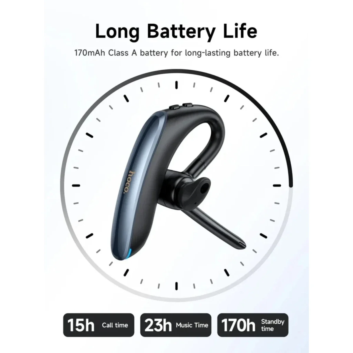 HOCO E90 Single-Ear Bluetooth Headset with ENC, Dual Microphones and 23-Hour Playtime - Black - Image 5