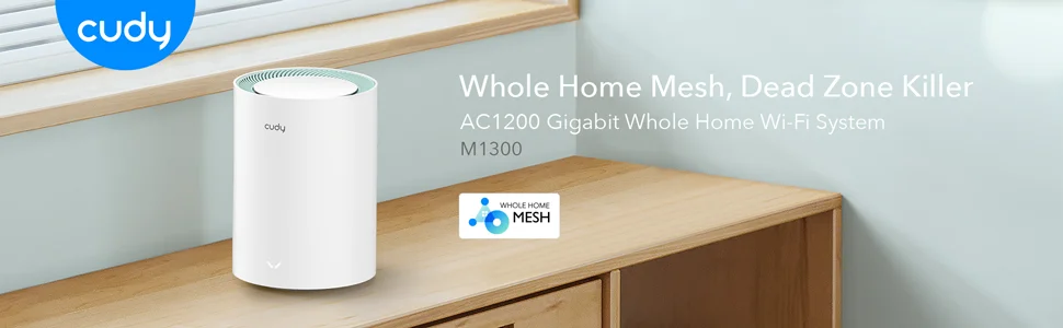 CUDY M1300 AC1200 Dual-Band Mesh WiFi Router & Extender with Gigabit Ports 1-Pack - Thumbnail 8