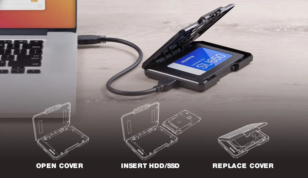 حافظة ADATA EC600 لأقراص HDD وSSD SATA مقاس 2.5 إنش USB 3.2 Gen 2 بسرعة 10Gbps سوداء - Image 8