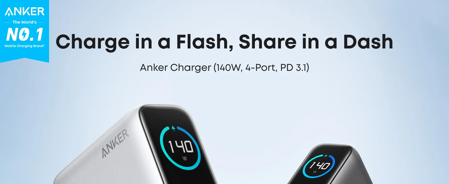 Anker 140W 4-Port GaN USB-C Charger with Smart Display, Black - Thumbnail 7