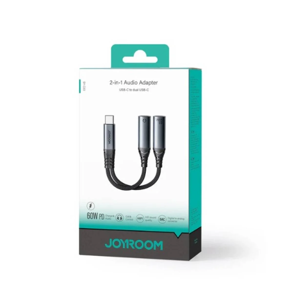 JOYROOM SY-C03 2-in-1 USB-C to Dual USB-C Audio Adapter - Black - Thumbnail 2