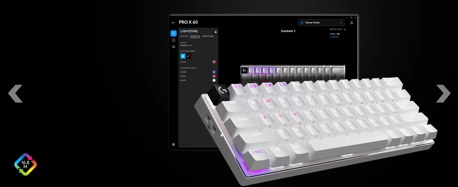 لوحة مفاتيح ألعاب Logitech G PRO X 60 LIGHTSPEED ميكانيكية لاسلكية 60% بمفاتيح GX البصرية اللمسية - أرجواني - Thumbnail 19