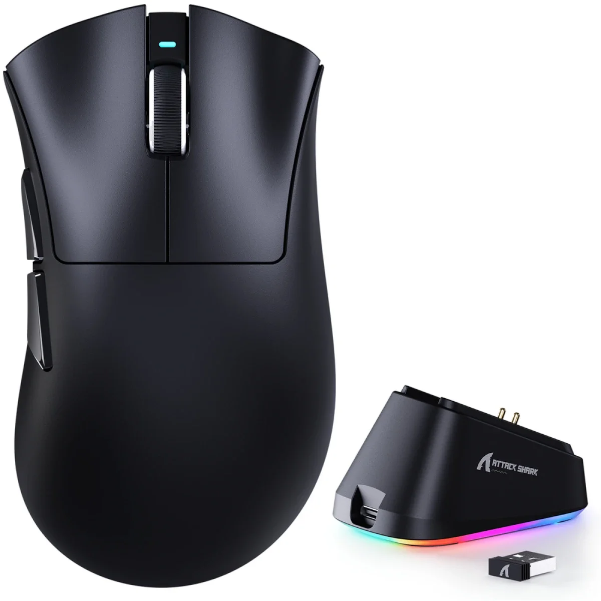 ماوس ألعاب ATTACK SHARK V3 PRO لاسلكي ثلاثي الوضع أسود مع قاعدة شحن RGB - Image 2