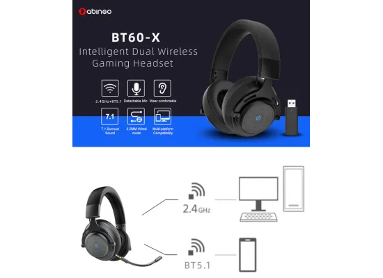سماعة ألعاب Abingo BT60-X لاسلكية 2.4G مع مايك وصوت محيطي 7.1 - Image 3