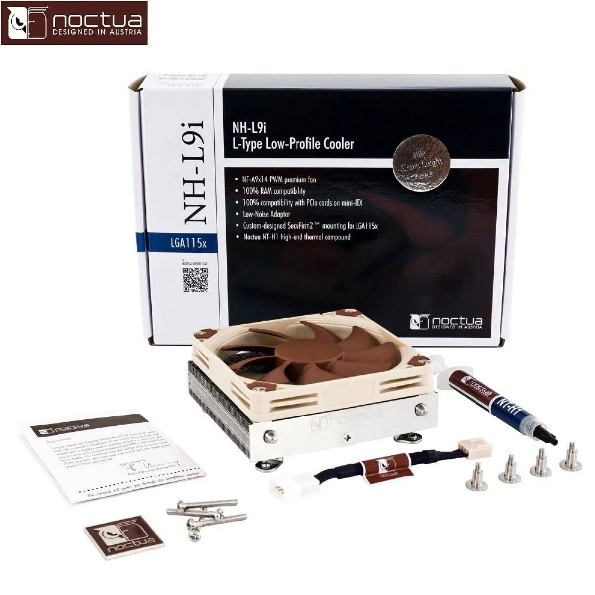 مبرد معالج منخفض الارتفاع Noctua NH-L9i فائق الجودة لمقابس Intel LGA115x بني