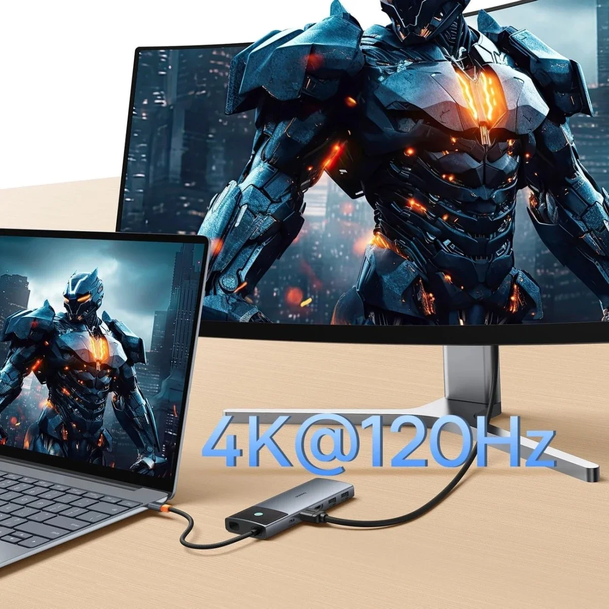 موزع USB-C Baseus Metal Gleam II Series 10 في 1 مع HDMI 4K 60Hz وRJ45 وSD/TF ومنفذ 3.5mm وPD 100W - Space Grey - Image 4