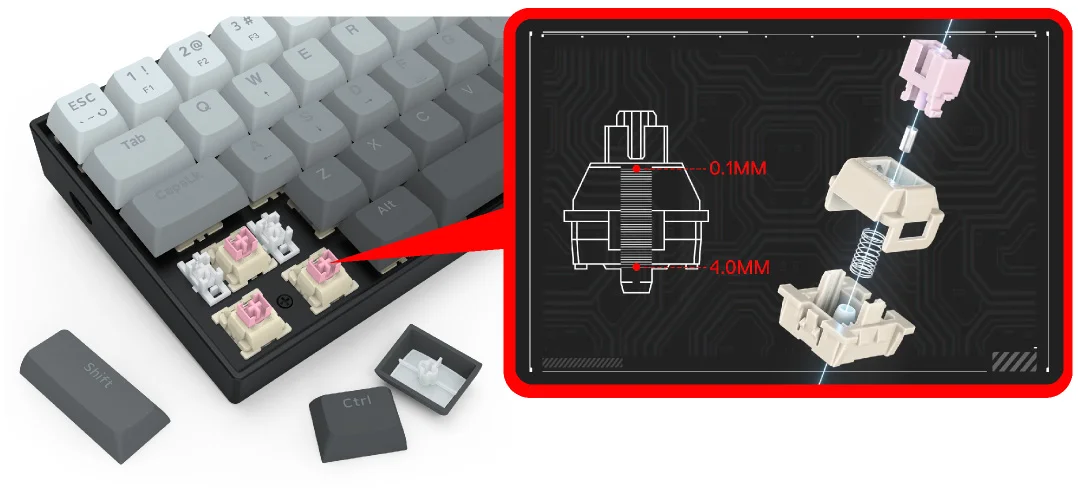 Redragon FIZZ K617GGB 60% Wired Magnetic Switch Gaming Keyboard, 8KHz, 0.1ms, Misty Grey - Thumbnail 10