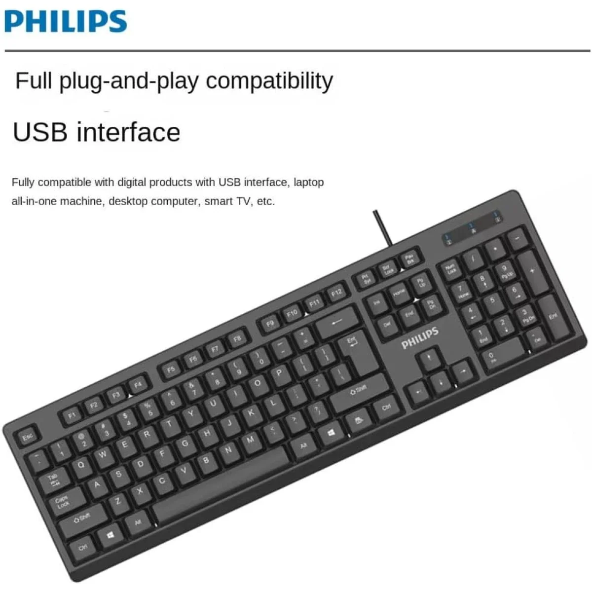 لوحة مفاتيح Philips K234 سلكية USB، 104 مفتاح مع لوحة أرقام، أسود - Image 6