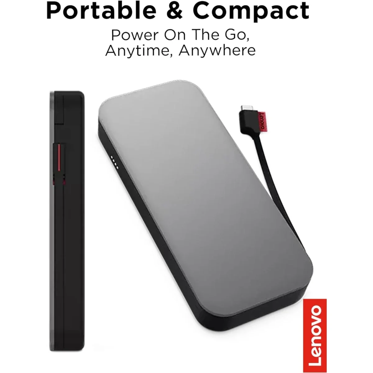 Lenovo Go USB-C Laptop Power Bank 20000mAh 65W with USB-A, Storm Grey - Thumbnail 2