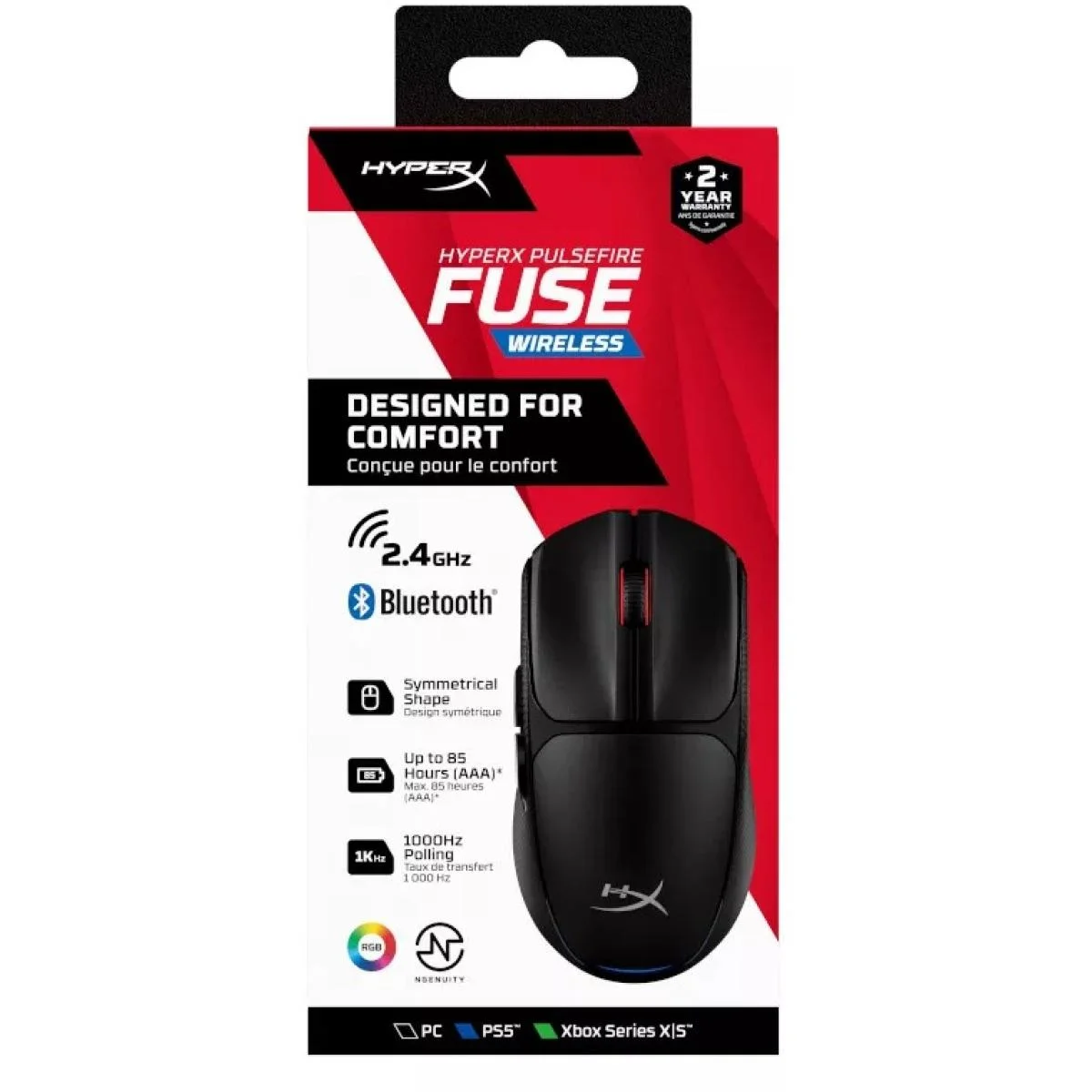 Hyper X Pulsefire Fuse Wireless Gaming Mouse, 12K DPI, 75g, 2.4GHz & Bluetooth