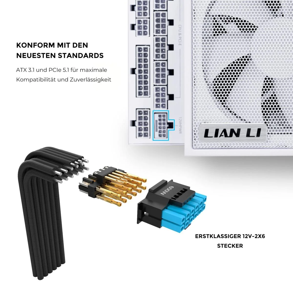 LIAN LI Edge EG0850G 850W 80 PLUS Gold Fully Modular ATX 3.1 Power Supply - White - Thumbnail 2