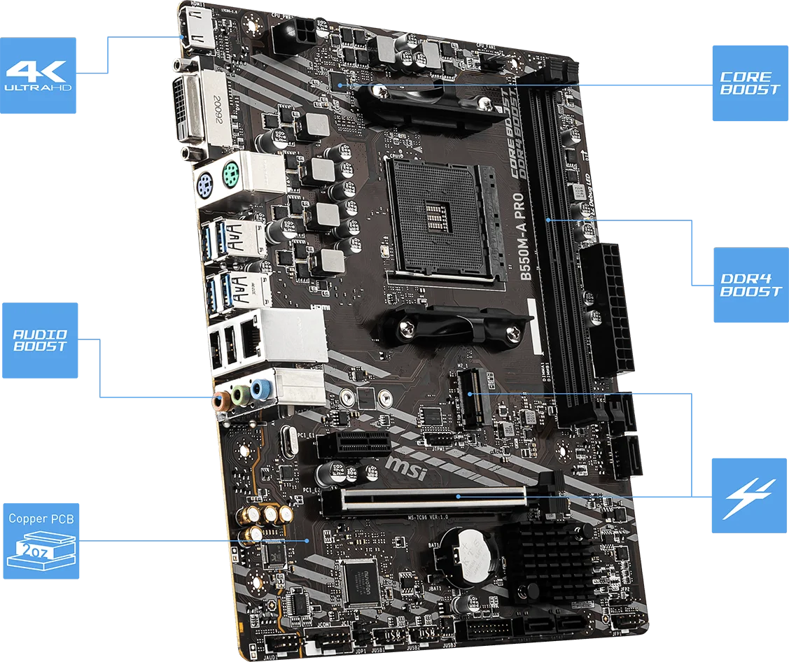 MSI B550M-A PRO Micro-ATX Motherboard AMD B550 AM4 DDR4 PCIe 4.0 - Thumbnail 8