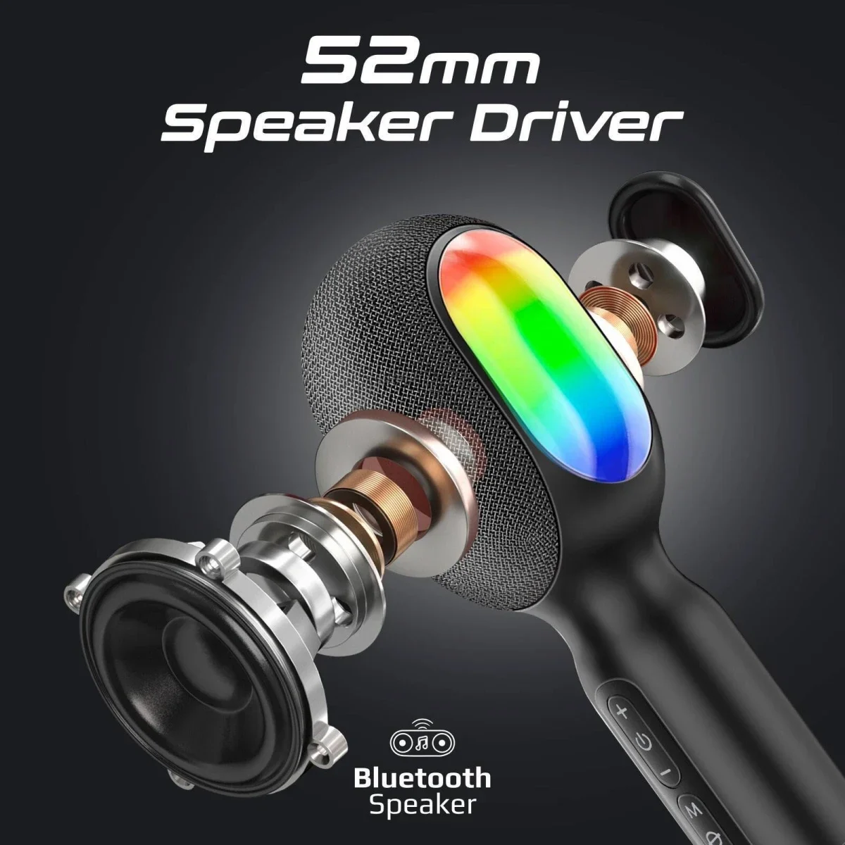 Promate VocalMic 5-in-1 Bluetooth Karaoke Microphone & Speaker with RGB Lights - Black - Thumbnail 6