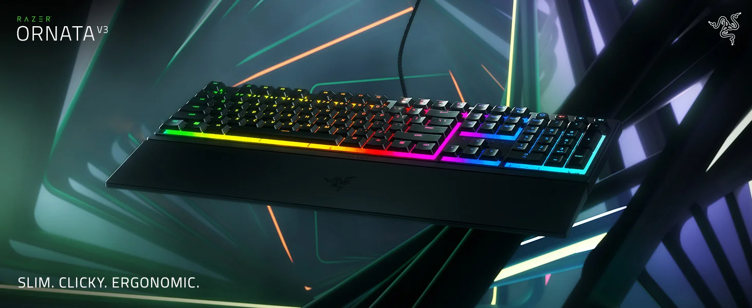Razer Ornata V3 Low-Profile Mecha-Membrane Gaming Keyboard with 10-Zone RGB Lighting - Black - Thumbnail 7