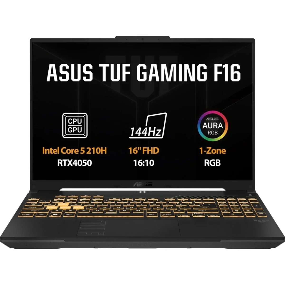 لابتوب ألعاب Asus TUF Gaming F16 FX607VU بشاشة 16 إنش IPS 144Hz، Intel Core 5 210H، RTX 4050، 16GB RAM، 512GB SSD، أسود - Image 1