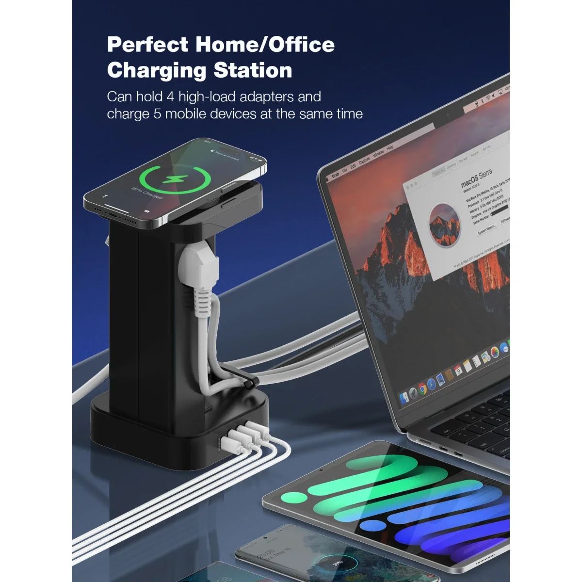 LDNIO SEW4485 2500W Tower Power Strip with 4 EU Sockets, 4 USB Ports & 15W Wireless Charger - Thumbnail 6