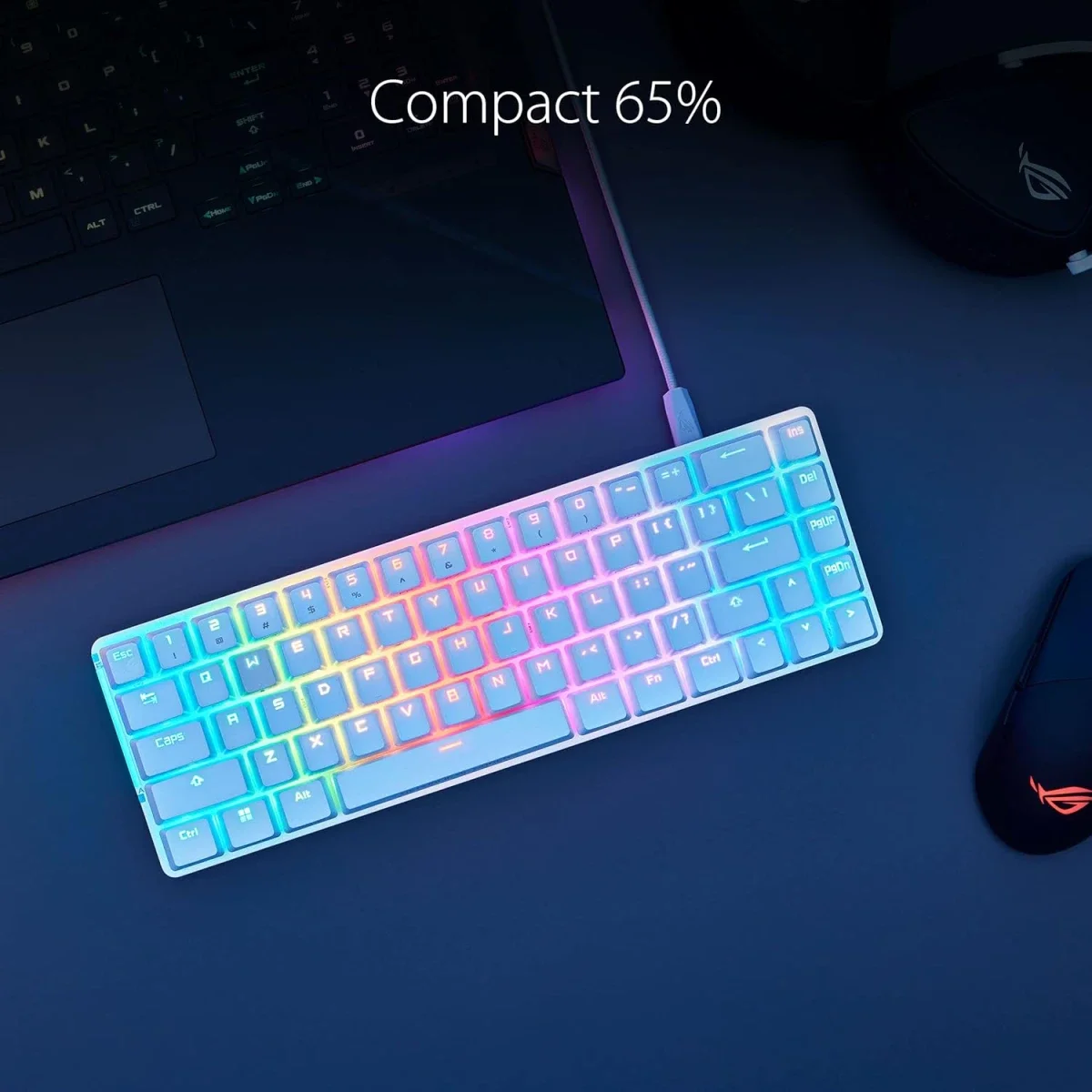 كيبورد Asus ROG Falchion Ace للألعاب سلكي 65% بمفاتيح ROG NX Red، أبيض - Thumbnail 2