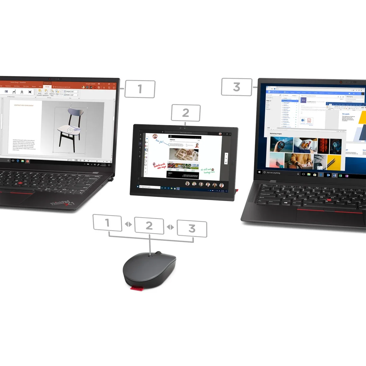 ماوس Lenovo Go لاسلكي متعدد الأجهزة مع Bluetooth وDPI قابل للتعديل وشحن USB-C وQi - Thumbnail 2