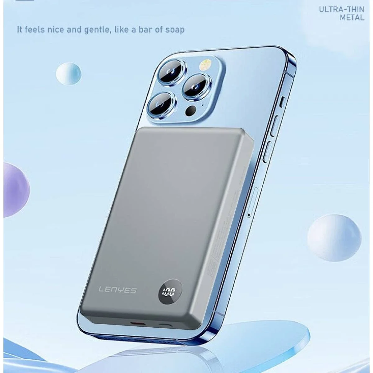 باور بانك مغناطيسي لاسلكي Lenyes PW037D بسعة 5000mAh وشحن 15W ومخرج USB-C 20W