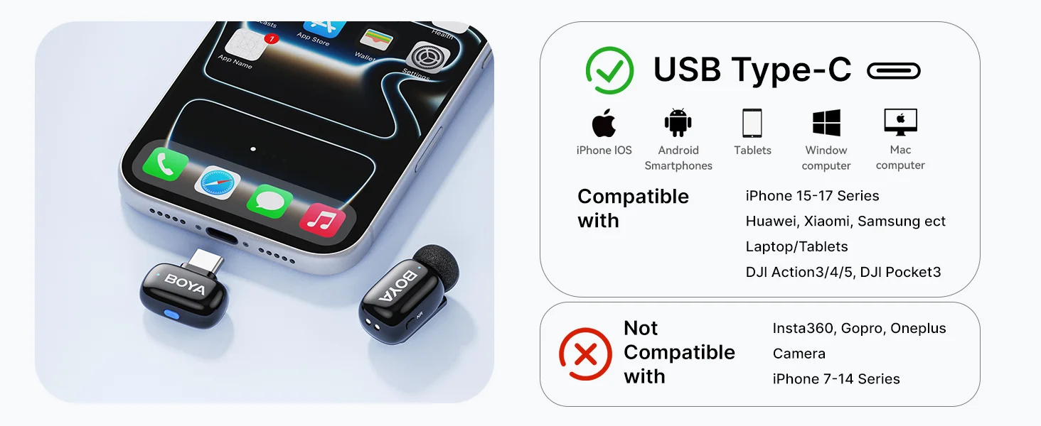 Boya mini 2-05 Wireless Lavalier Microphone with USB-C Receiver, 48kHz/24-Bit, 30-Hour Battery, Space Gray - Image 13