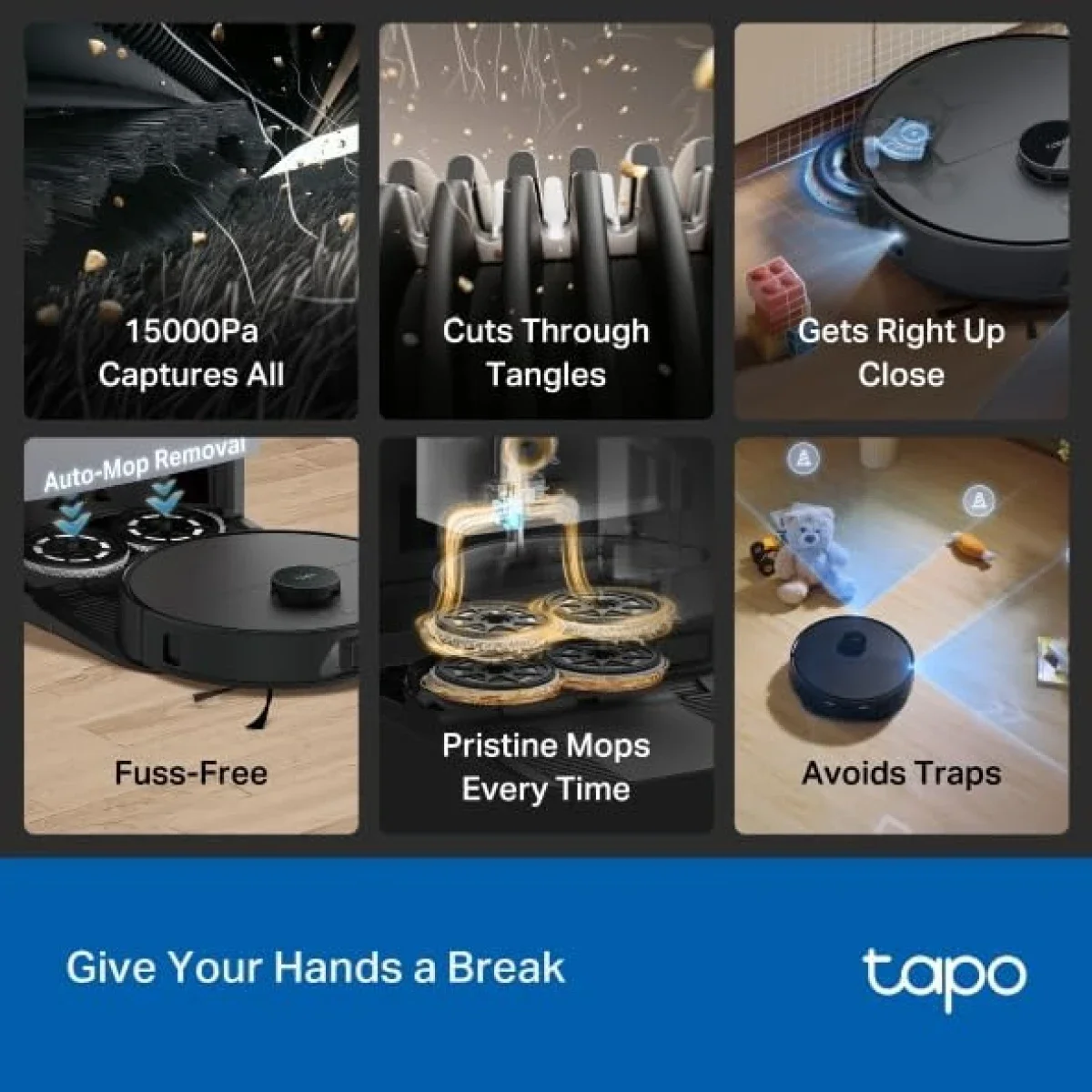 مكنسة روبوت TP-LINK Tapo RV50 Pro Omni مع ممسحة وقوة شفط 15000 باسكال - Image 2