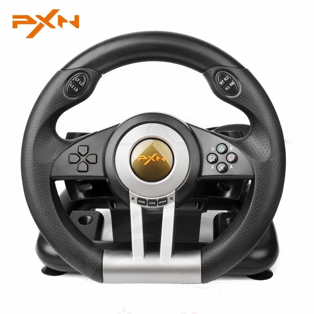 مقود ألعاب PXN V3 Pro بزاوية 90/180 درجة مع دواسات - أسود - Thumbnail 2