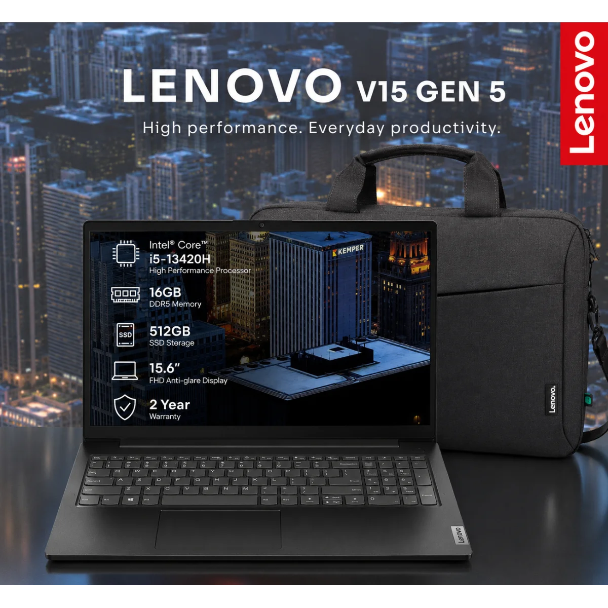 Lenovo V15 Gen 5 i Laptop, Core i5-13420H 13th Gen 3.4GHz, 16GB DDR5, 512GB SSD, 15.6-inch FHD