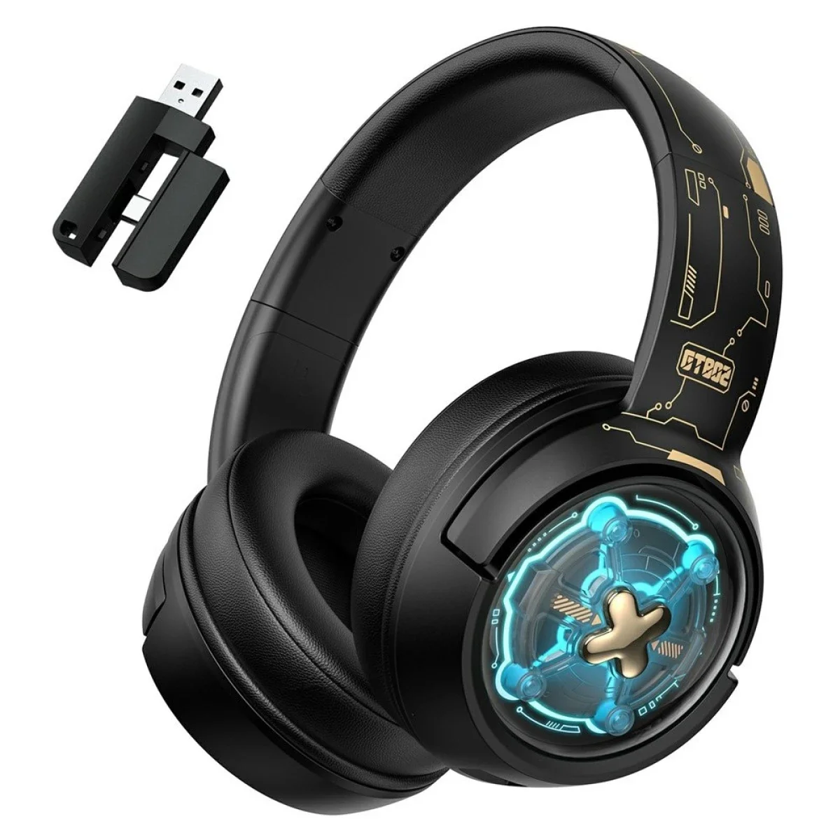 ONIKUMA GT802 Triple-Mode Wireless Gaming Headset with RGB Light, 60-Hour Battery - Black
