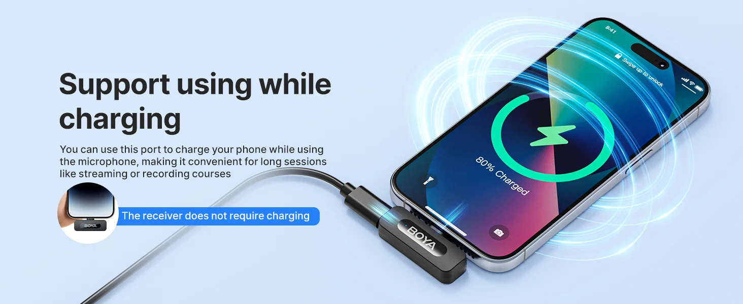 Boya BY-V3 Wireless Lavalier Microphone for iPhone with Lightning, Black - Thumbnail 15