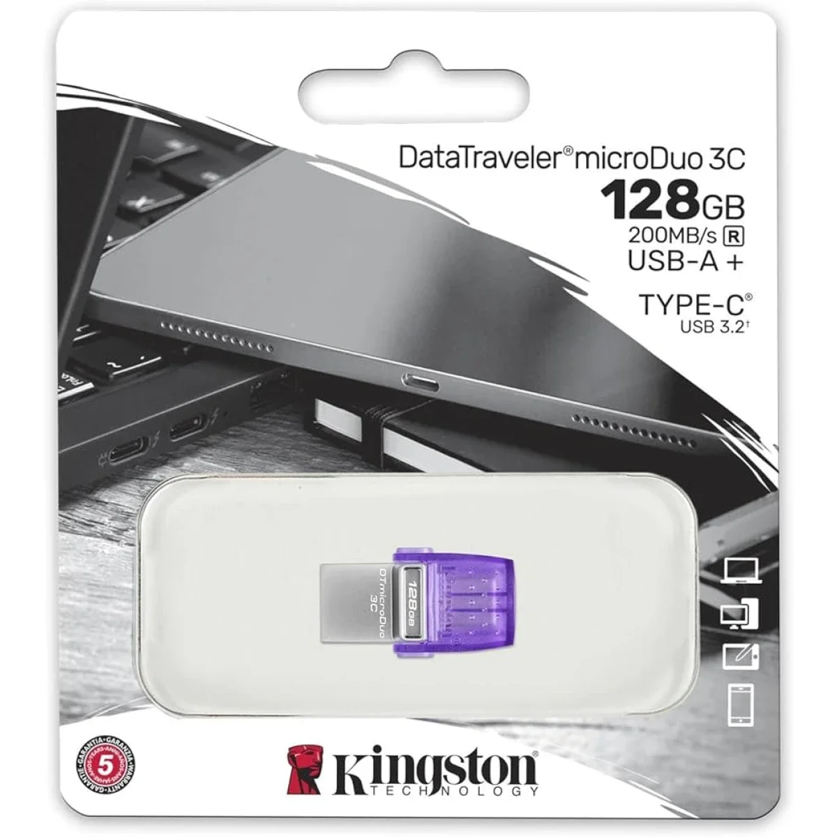 فلاش درايف Kingston DataTraveler microDuo 3C بسعة 128GB بمنفذي USB-C وUSB-A DTDUO3CG3/128GB