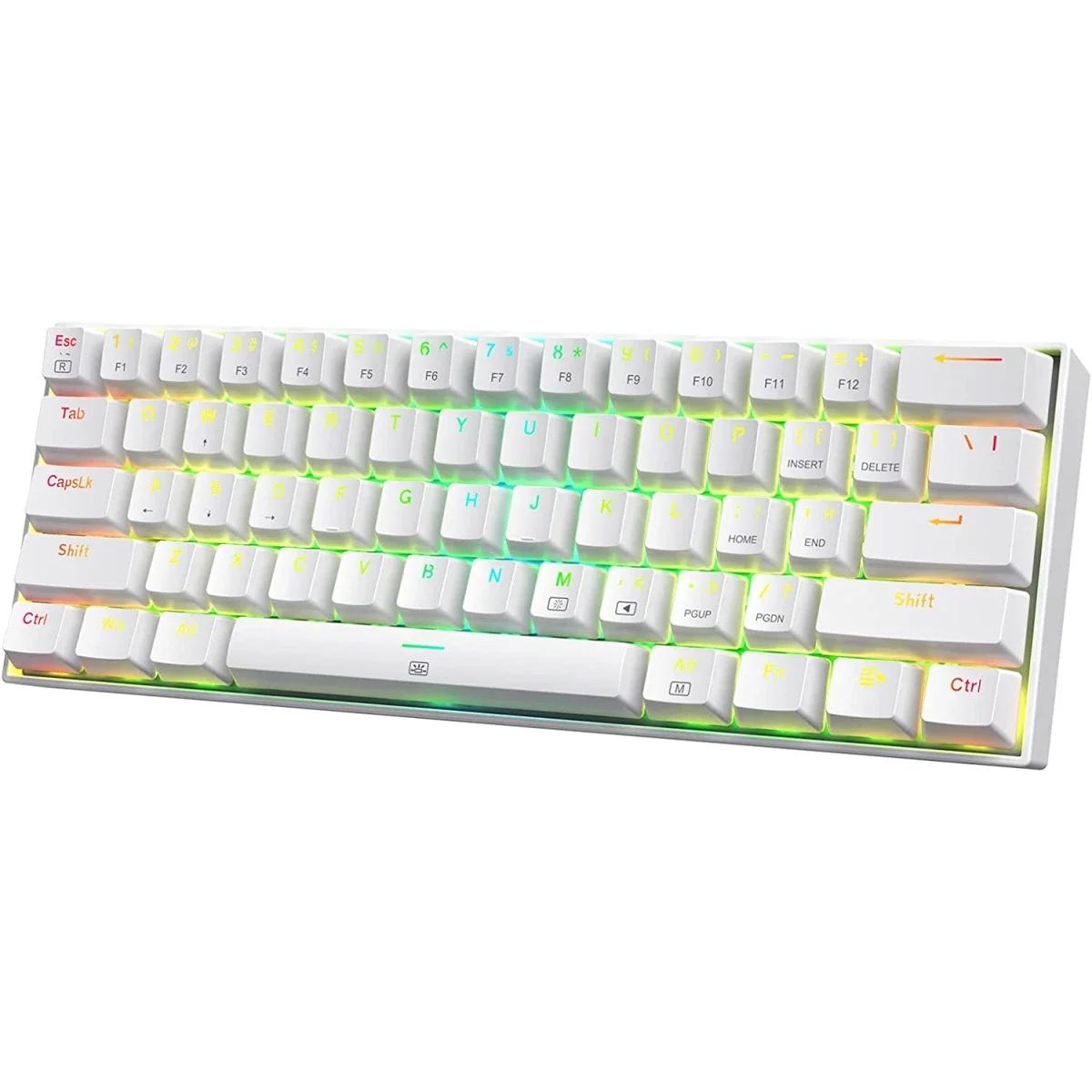 كيبورد ألعاب ميكانيكي Redragon K630 Dragonborn سلكي RGB بنسبة 60%، 61 مفتاح، سويتش أزرق خطي، أبيض