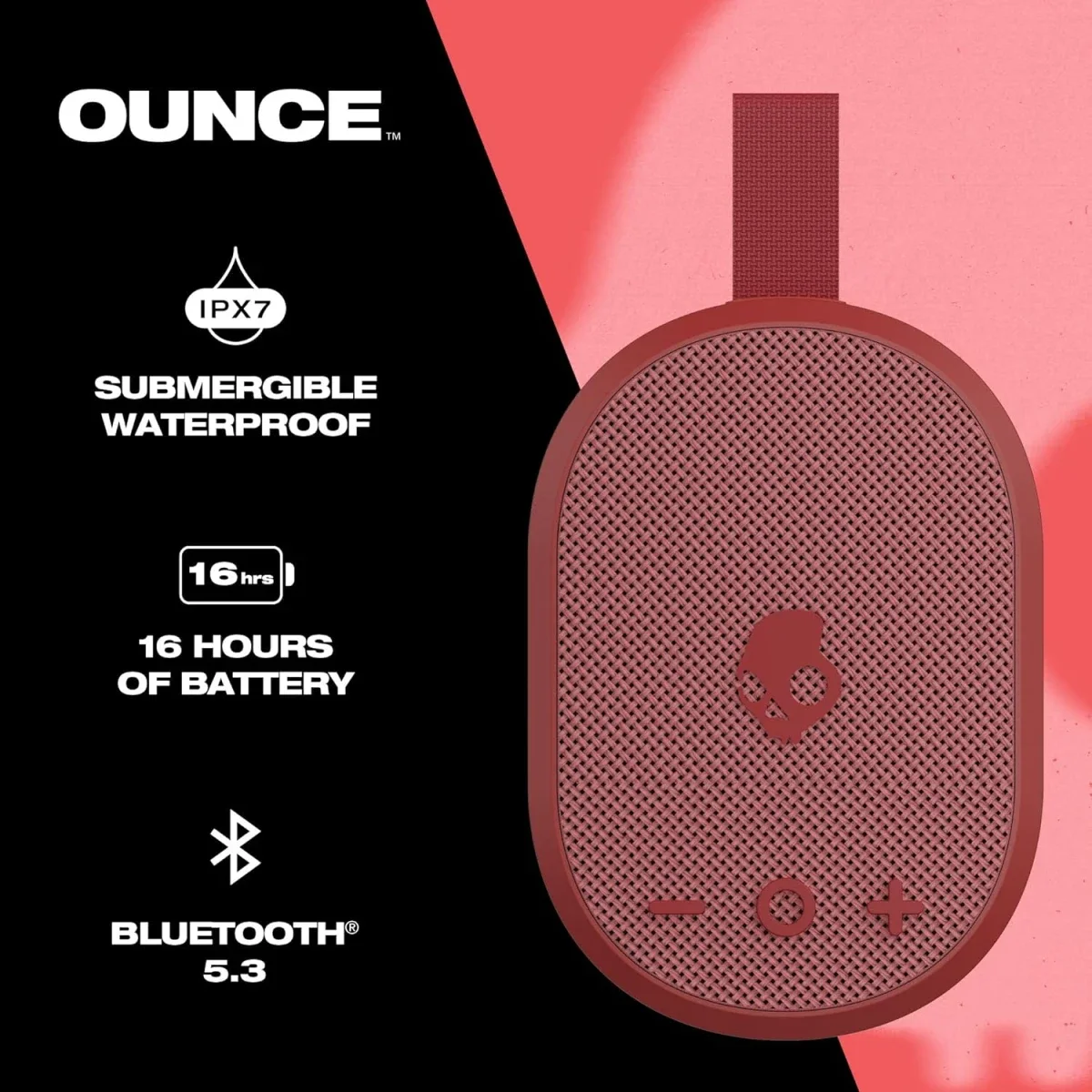 مكبر صوت محمول صغير لاسلكي Skullcandy Ounce بلوتوث، أحمر - Image 4