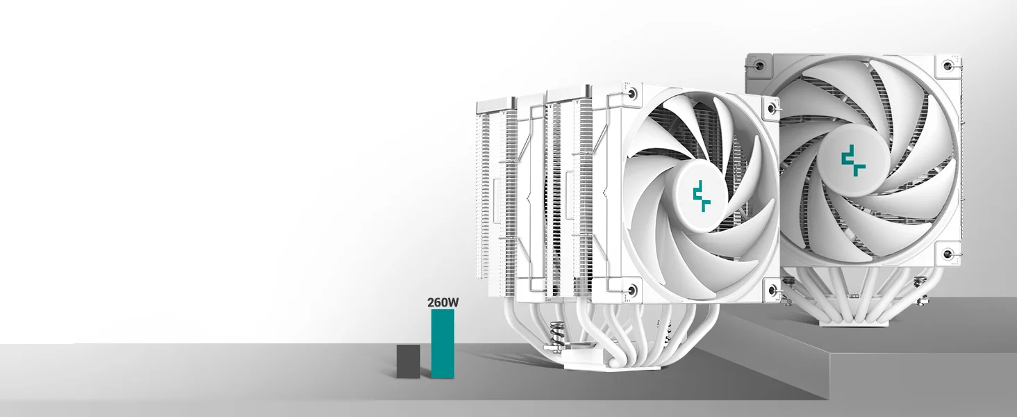 DeepCool AK620 White CPU Air Cooler 260W TDP Dual Tower with 6 Copper Heat Pipes and Dual 120mm PWM Fans - Image 6