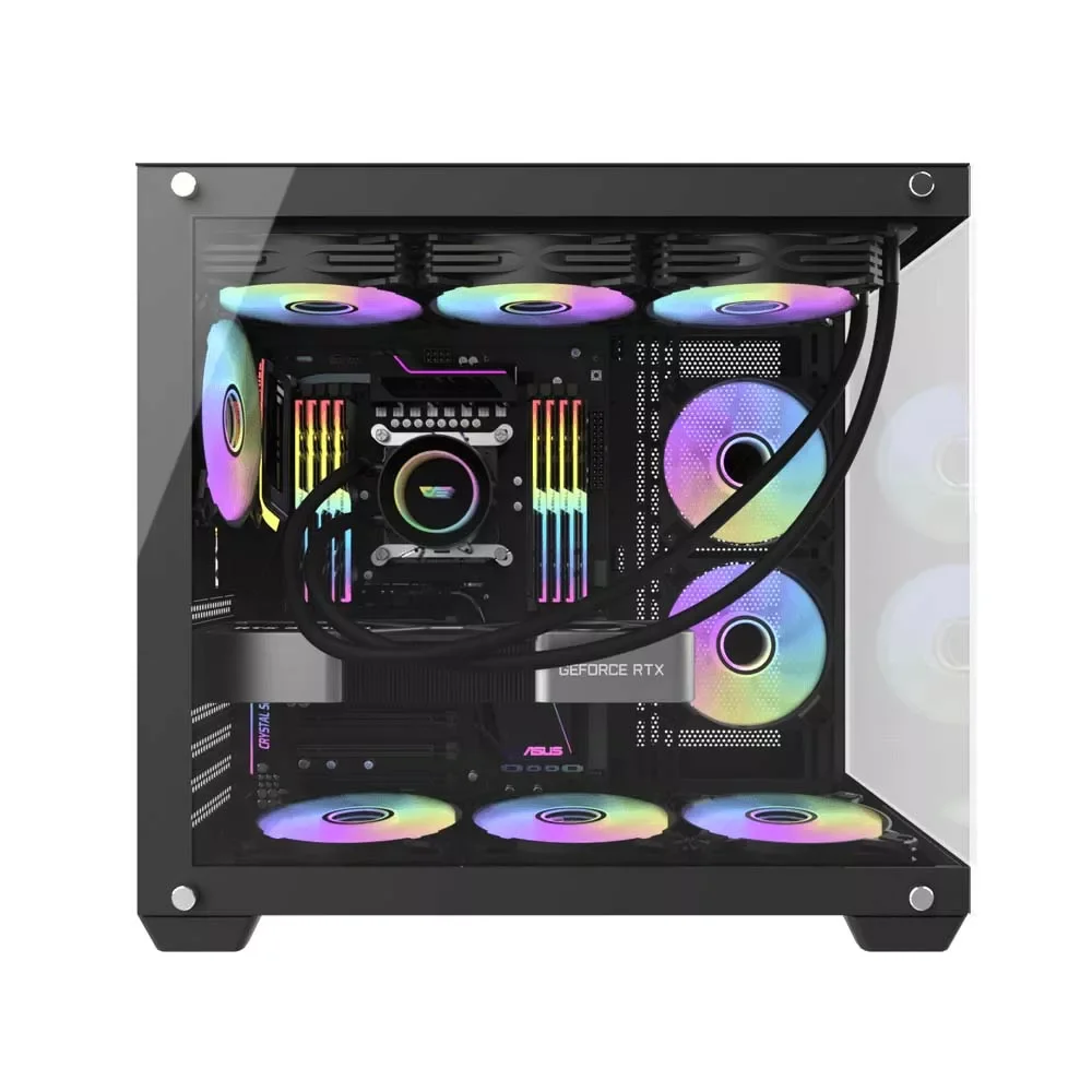 DarkFlash C285P V2 Luxury ATX Dual-Chamber PC Case with Dual Glass Panels - Black - Thumbnail 5