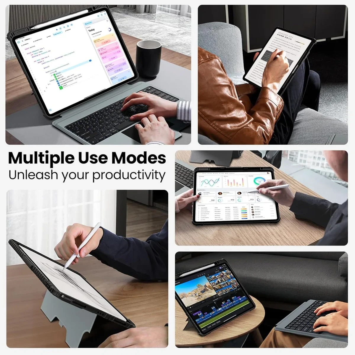 جراب Nillkin بلوحة مفاتيح قابلة للفصل لجهاز iPad Air 11 إنش (M3/M2) أسود - Thumbnail 7