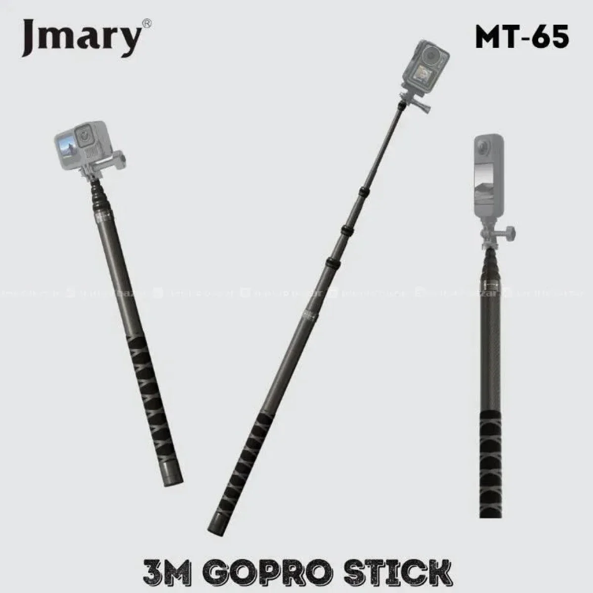 Jmary MT-65 Carbon Fiber Invisible Extension Pole for Action Cameras, 3 Meter, Black