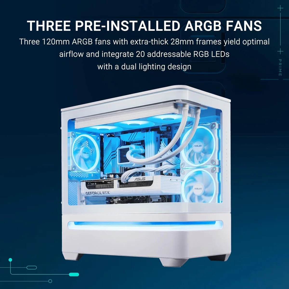 Asus Prime AP202 ARGB White Micro-ATX PC Case with Curved Tempered Glass and 3 ARGB Fans - Image 7