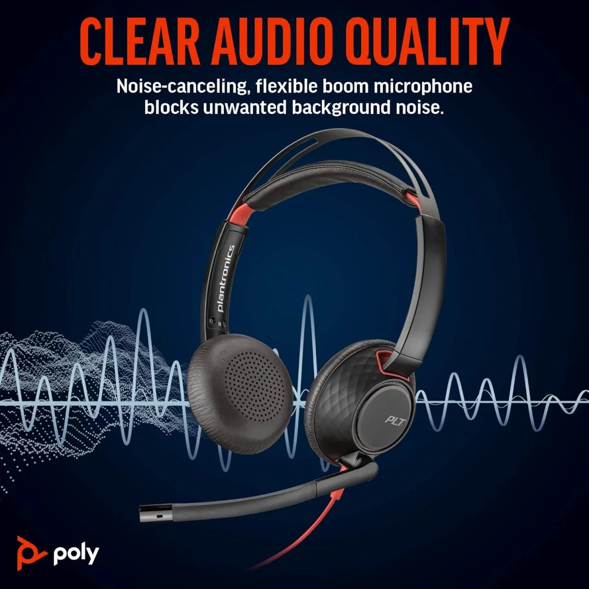 سماعة رأس سلكية Poly Blackwire 5220 ستيريو بمنفذ USB-C ومحول USB-A و3.5 مم - Thumbnail 3