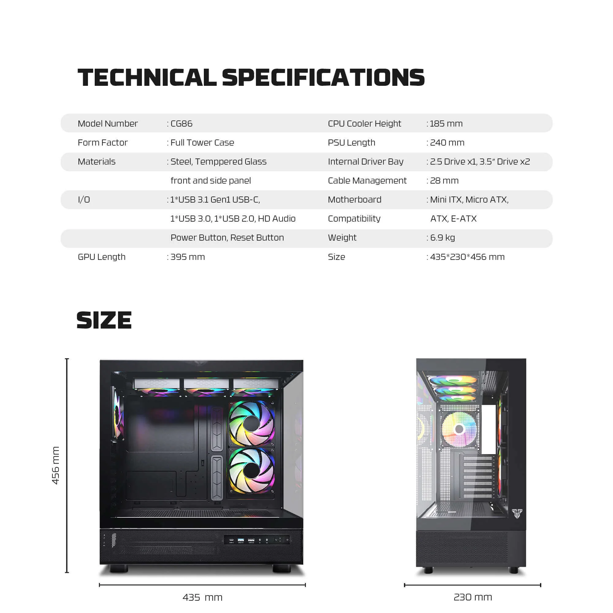 صندوق كمبيوتر ألعاب Fantech CG86 LUMINA L فل تاور باللون الأبيض - Thumbnail 11