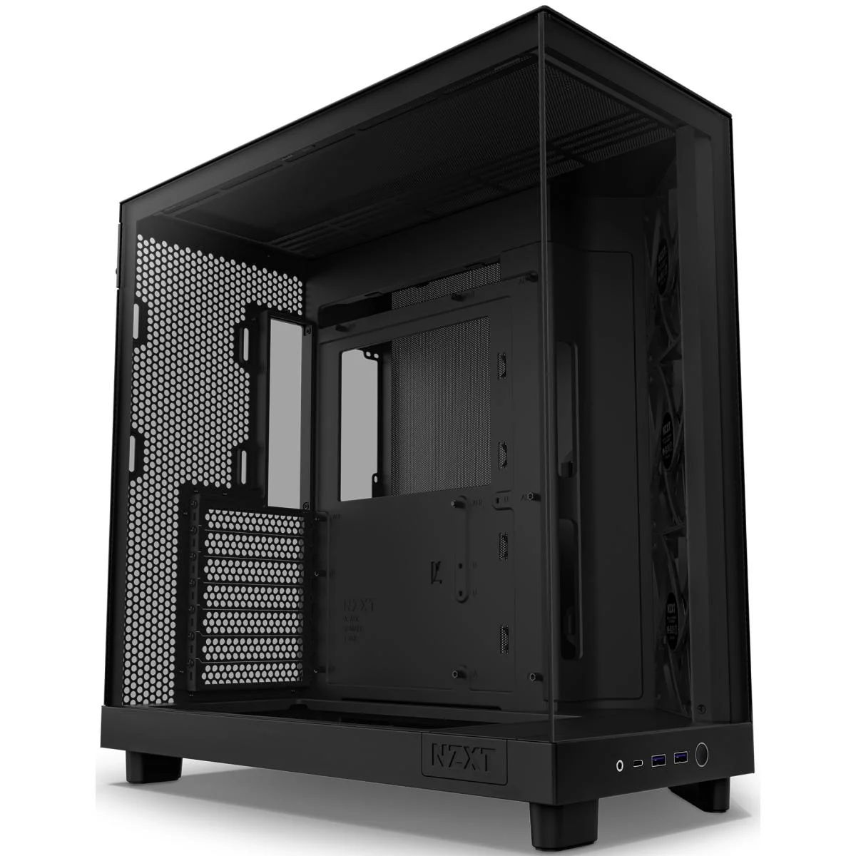 كيس ألعاب NZXT H6 Flow أسود ميد تاور بتصميم ثنائي الحجرات مع 3 مراوح F120Q