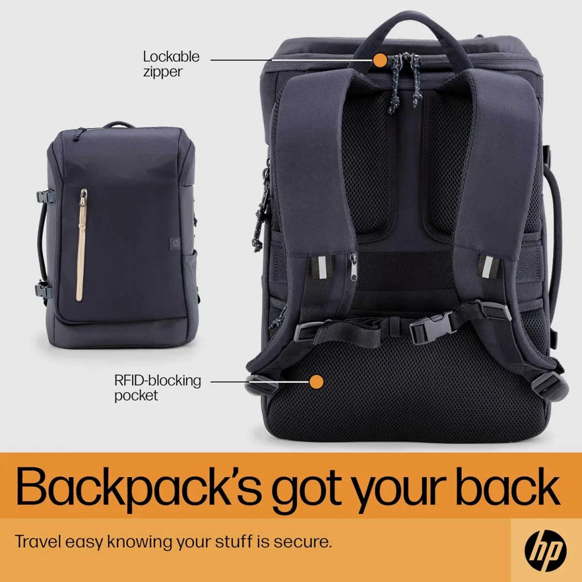 HP Travel 25L Expandable 15.6-Inch Laptop Backpack, Iron Gray - Image 6