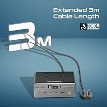 محطة شحن Promate PowerBrix-160 GaNFast بقدرة 160 واط مع 4 مقابس AC وكابل USB-C قابل للسحب - رمادي - Thumbnail 13