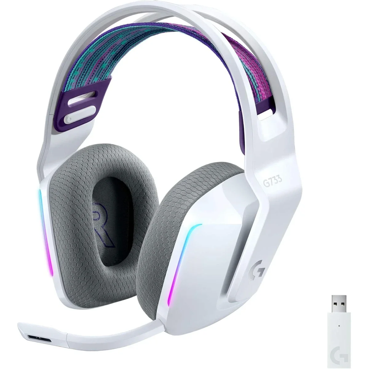 سماعة ألعاب Logitech G733 LIGHTSPEED لاسلكية مع إضاءة LIGHTSYNC RGB، أبيض - Thumbnail 9