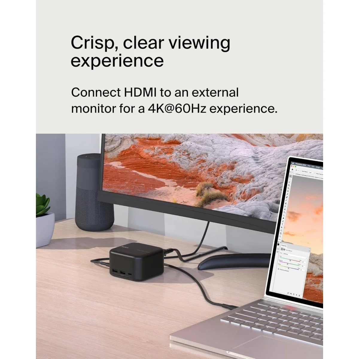 قاعدة لمجموعة واسعة من المنافذ Belkin Connect USB-C 6-in-1 Core GaN Dock 130W مع 96W PD وHDMI 4K وUSB-A وUSB-C وGigabit Ethernet - Image 5